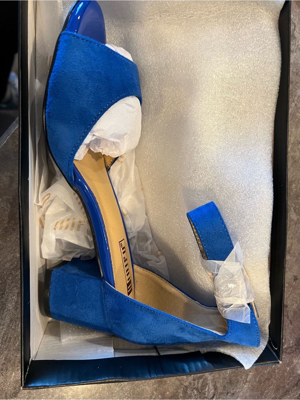 Blue Suede Open-Toe Block Heel Sandals - Women